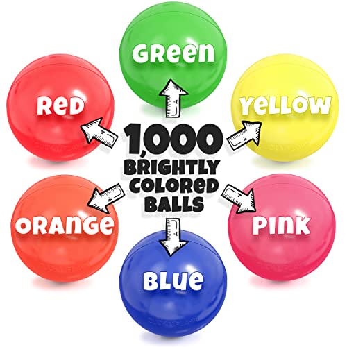 Click N' Play Pack of 1000 Phthalate Free BPA Free Crush Proof Plastic Ball, Pit Balls - 6 Bright Colors in Reusable and Durable Storage Mesh Bag with Zipper