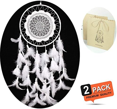 GreenK Large Dream Catcher, 2Pack Handmade Feathers Dreamcatcher for Bedroom Home Decoration White