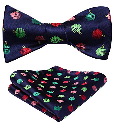 HISDERN Men's Christmas Ball Woven Party Self Bow Tie Pocket Square Set