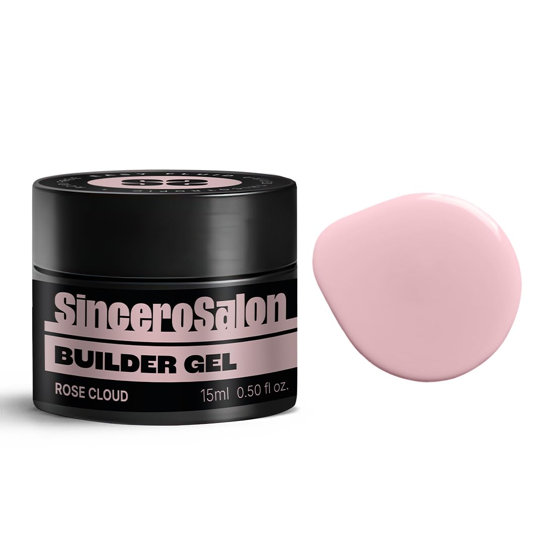 SINCERO SALON Builder Gel Easy Fluid - Rose Cloud - Ideal for French Manicures - Nail Extension - Hard LED UV Gel - Semi-Permanent Strengthener - 15ml