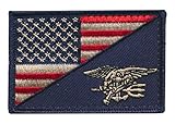 Tactical USA Flag / Navy SEALs Team Navy Trident Embroidered Patch (Distress)
