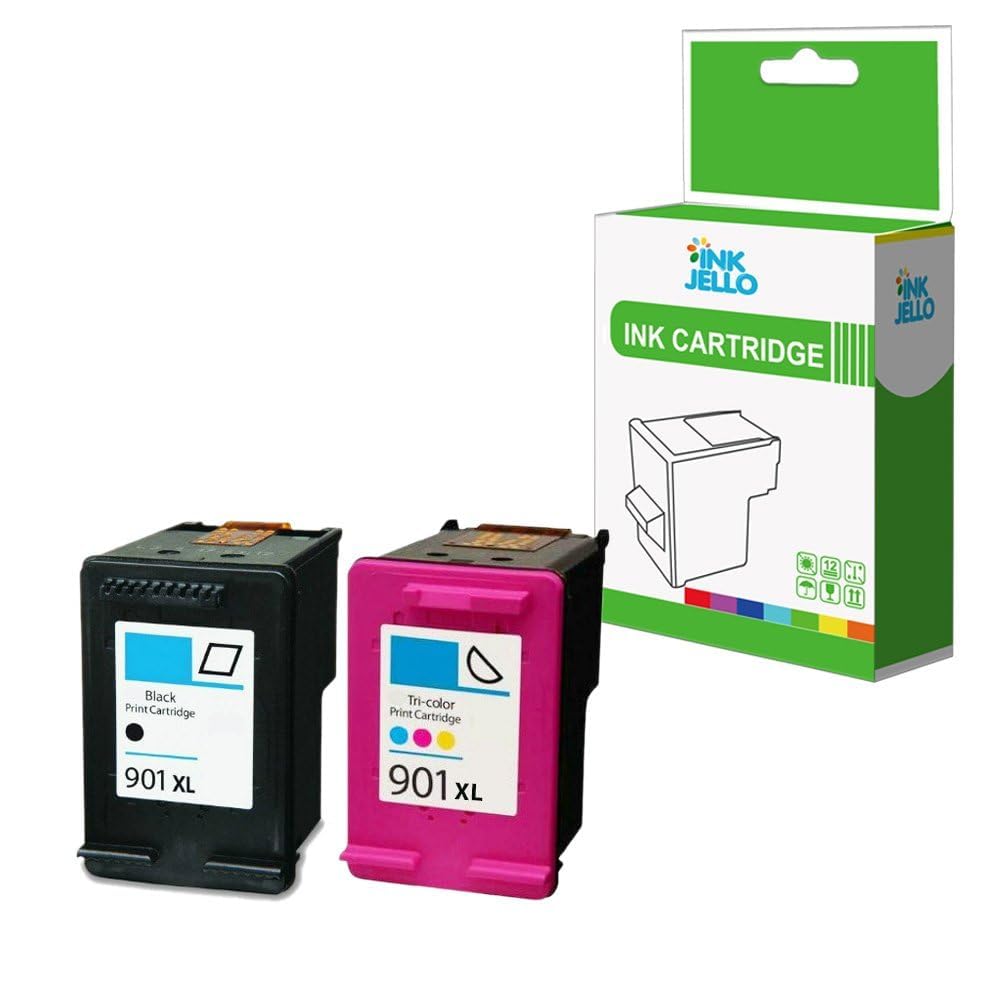 InkJello Ink Cartridge For Printer, Compatible With HP Officejet J4680c J4680 J4660 J4624 J4580 J4585 J4540 J4550 J4524 J4535 4500 4500 G510g 4500 901XL (Black/Colour, 2-Pack)