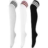 AQOKKA Thigh High Socks for Women Striped Over Knee Thigh Socks Long Boot Thigh High Stockings Leg Warmers for Girls