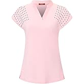Felisou Womens V Neck Golf Polo Shirts Short Sleeve Sport Shirt Workout Tops
