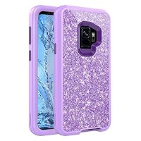 Labkiss Phone Case Compatible with Samsung Galaxy S9 Plus, Cute Bling Sparkle Glitter Slim Heavy Duty Shockproof 3 in 1 Hybrid Hard PC Soft TPU Bumper Protective Case Cover for Women, Purple