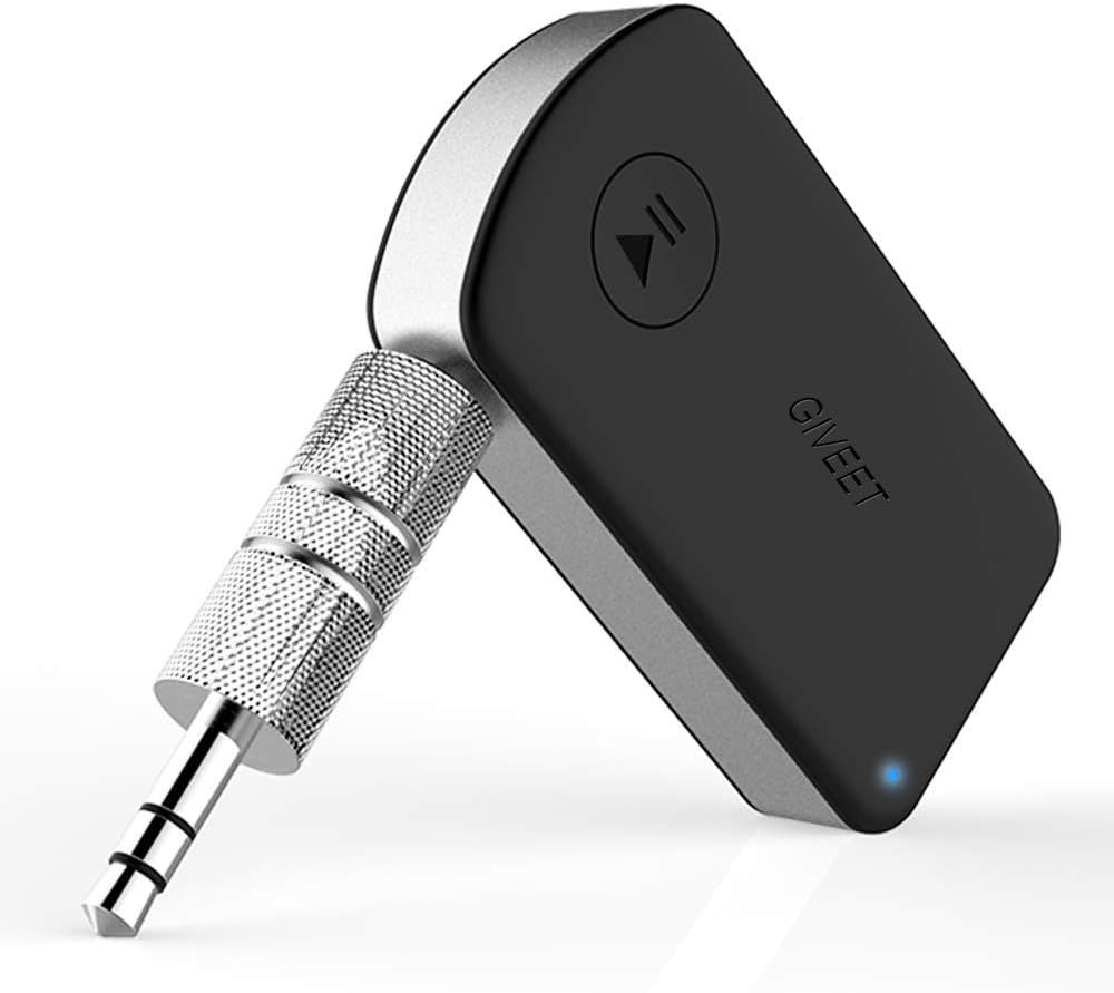 Giveet Bluetooth Audio Receiver with Microphone, Mini Wireless Aux Adapter for Car Kit Handsfree Calling, Home Stereo, Wired Headphones/Speakers Music Streaming Sound System, Extra 12 Hours Playtime