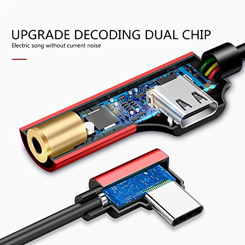 Type – C to 3.5mm Headphone Audio Jack Adapter, Virwir 2 in 1 USB C to 3.5mm Audio Converter, Female Stereo Microphone Connector Cable for Google Pixel 2 XL, Huawei et/P10, Nubia (One-piece Red)
