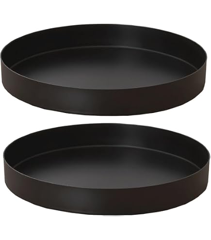 PYSYY 2-Pack Round Black Metal Trays - 11.8" & 9.8" Decorative Serving Trays, Candle Holders, Counter Organizers