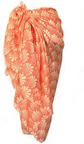 West Indies 100% Pure Cotton Sarong Pareo Swimsuit Bikini Cover-Up Beach Cruise Resort Island Wear (Deco Shell Melon)