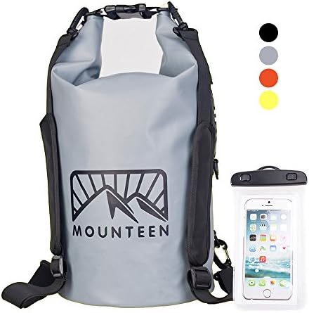 Waterproof Dry Bag Backpack by Mounteen: Roll Top Marine Grade Secure Sack To Keep Gears Dry For River Kayaking, Boating, Camping, Fishing &amp; Hiking With Lightweight Waterproof Phone Case, 10L/20L