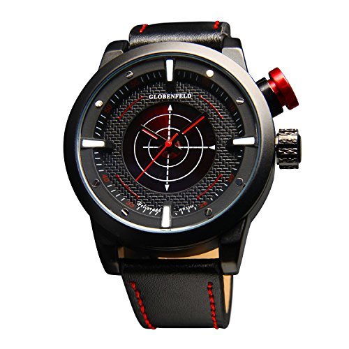 Globenfeld Heligraph Men\'s Fashion Wrist Watch - Minimalist Aviation Inspired Design with Genuine Leather Strap & Radar Stopwatch Function- 60 Day