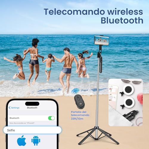 Tiktok/YouTube Kit di Treppiede per Selfie Stick con 2 luci y con 2 microfoni, 180cm Treppiede per smartphone, treppiedi per smartphone compatibile con iPhone & Android Smartphone