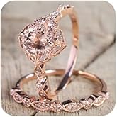 MAIHAO 18K Solid Rose Gold Morganite Pink Gemstone Ring Set Women Wedding Bridal Set Women Jewelry Size 6-10 (US Code 8)