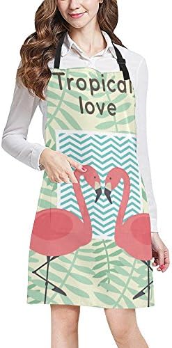 Flamingo Pattern Print Adjustable Kitchen Chef Bib Apron with Pocket for Cooking, Baking, Crafting, Gardening