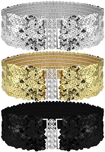 Thinp Grevosea 3 Pieces Sequin Belt Dress Belts for Girls 