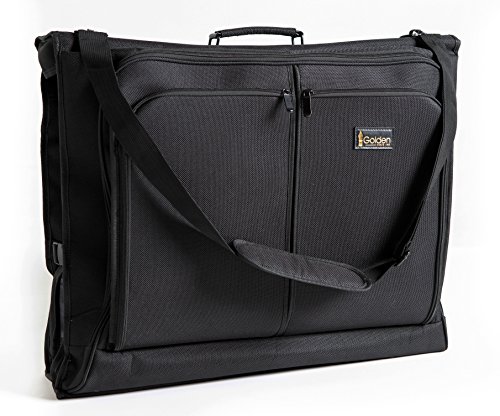 Best Garment Bag - Black Carry On Suit Bag Dress Bag for Travel & Business Trips -w/Hanging Hook & Shoulder Strap- for Men and Women - Folding Wardrobe Carrier Luggage by Golden State Ink