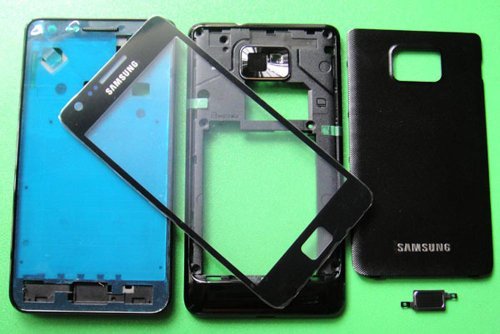 SAMSUNG GALAXY SII S2 I9100 GT-i9100 Black Replace Faceplate Full Housing Cover Black + Outer Front Glass Screen Lens Mobile Phone Repair Part Replacement