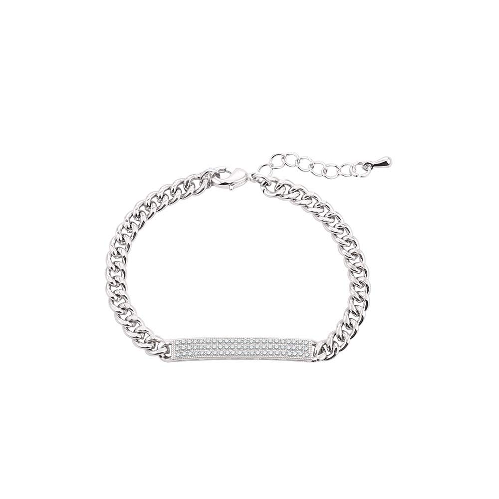 Copper Cuban Chain Square Pendant with Cubic Zirconia Bracelet for Women, Gold and Silver Adjustable Link Bracelet Simple Fashion Jewelry Charm Jewelry Women Bracelet Gift for Mom, Friends