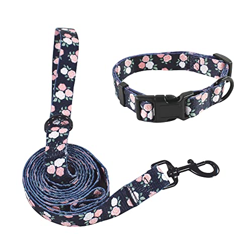 Luvable Friends Unisex Pet Collar and Leash Set, Floral, Small