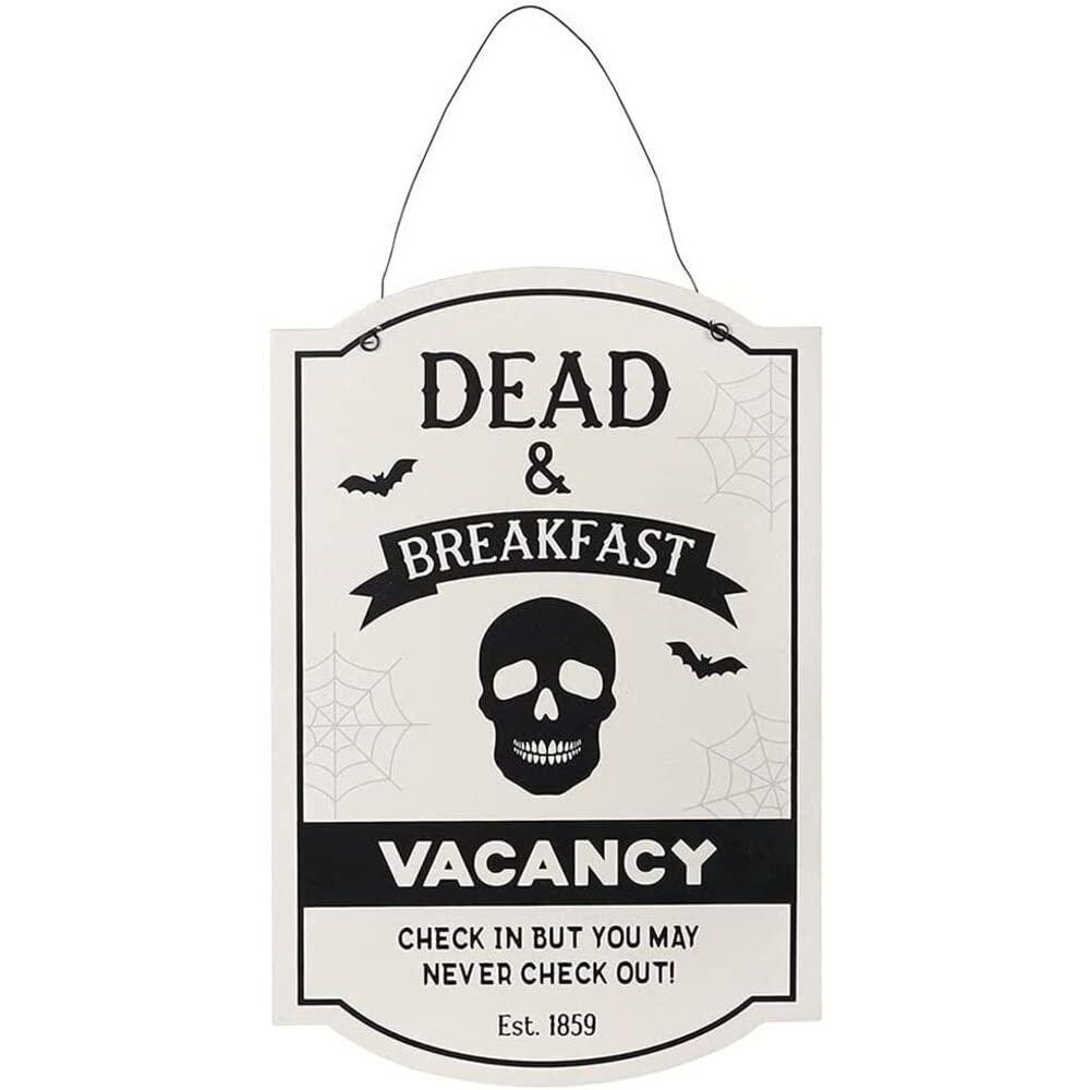 Creepy Black & White MDF Dead & Breakfast Hanging Sign - 30cm x 20cm (1 Pc.) - Spooky Decor, Premium Quality Outdoor Accent - Perfect for Halloween