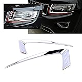 Micropower Headlight Lamp Cover Trim Chrome Front Light for 2014-2015 Jeep Grand Cherokee(left & Right Side)