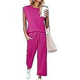 CHICZONE Two Piece Summer Sets for Women Casual Travel Vacation Outfits Wide Leg Crop Pants Lounge Sets