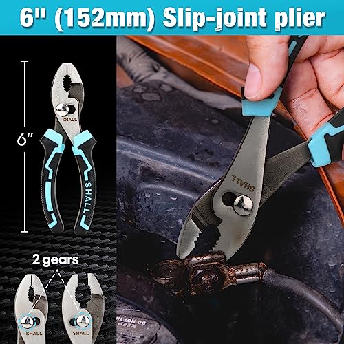 Shall 4-Piece Pliers Set, Pliers Tool Set, 6-inch Side Cutters, 8-inch Needle-Nose Pliers, Two-Tone TPR Handle, Roll-Up Storage Case Included