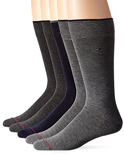 Tommy Hilfiger Men's sock's 5 Pair Flat Knit Rayon Blend Crew, Classic Navy/Flannel Heather/Graphite Heathe, Shoe Size 7-12