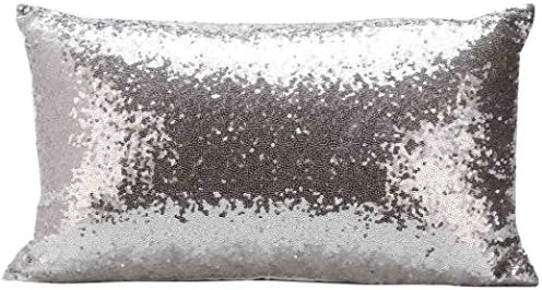 Sinwoz Solid Color Glitter Sequins Sofa Bed Home Decoration Festival Pillow Case Cushion Cover (Silver)
