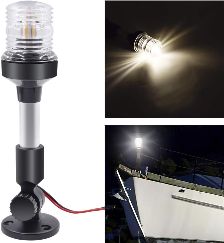 Acelane Marine All Round Fold Down Stern Light 9 Inch Anchor Light White LED Marine Boat Navigation Light 2NM IP66 Waterproof 360° 2NM Visibility for Fishing Boat Yacht Pontoon: Automotive