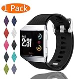 KingAcc Compatible Replacement Bands for Fitbit Ionic, Soft Silicone Fitbit Ionic Band with Metal Buckle Fitness Wristband Strap Women Men (1-Pack, Black, Large)