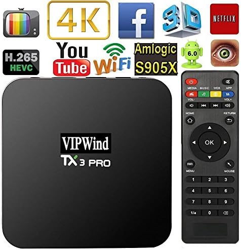 Android 6.0 TV Box, Vipwind TX3 PRO Smart TV Box 4K IPTV TV Box Amlogic S905X Quad Core Set-top Box HDMI H.265 WIFI Miracast