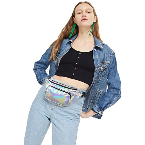 Mum's memory Holographic Fanny Packs for Women - Outdoor Sport Waist Pack for Running, Hiking, Traveling for Men (Silver)