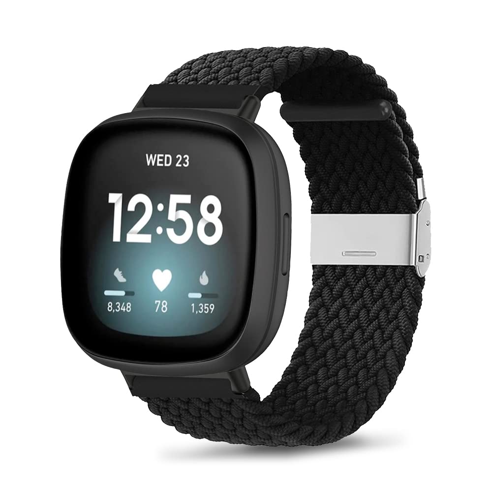 ZoRoll Braided Strap for Fitbit Versa 4/Versa 3/Fitbit Sense 2/Sense, Elastics Nylon Adjustable Sport Replacement Band Compatible with Fitbit Versa 4/Versa 3/Sense 2/Sense - Black — image 1