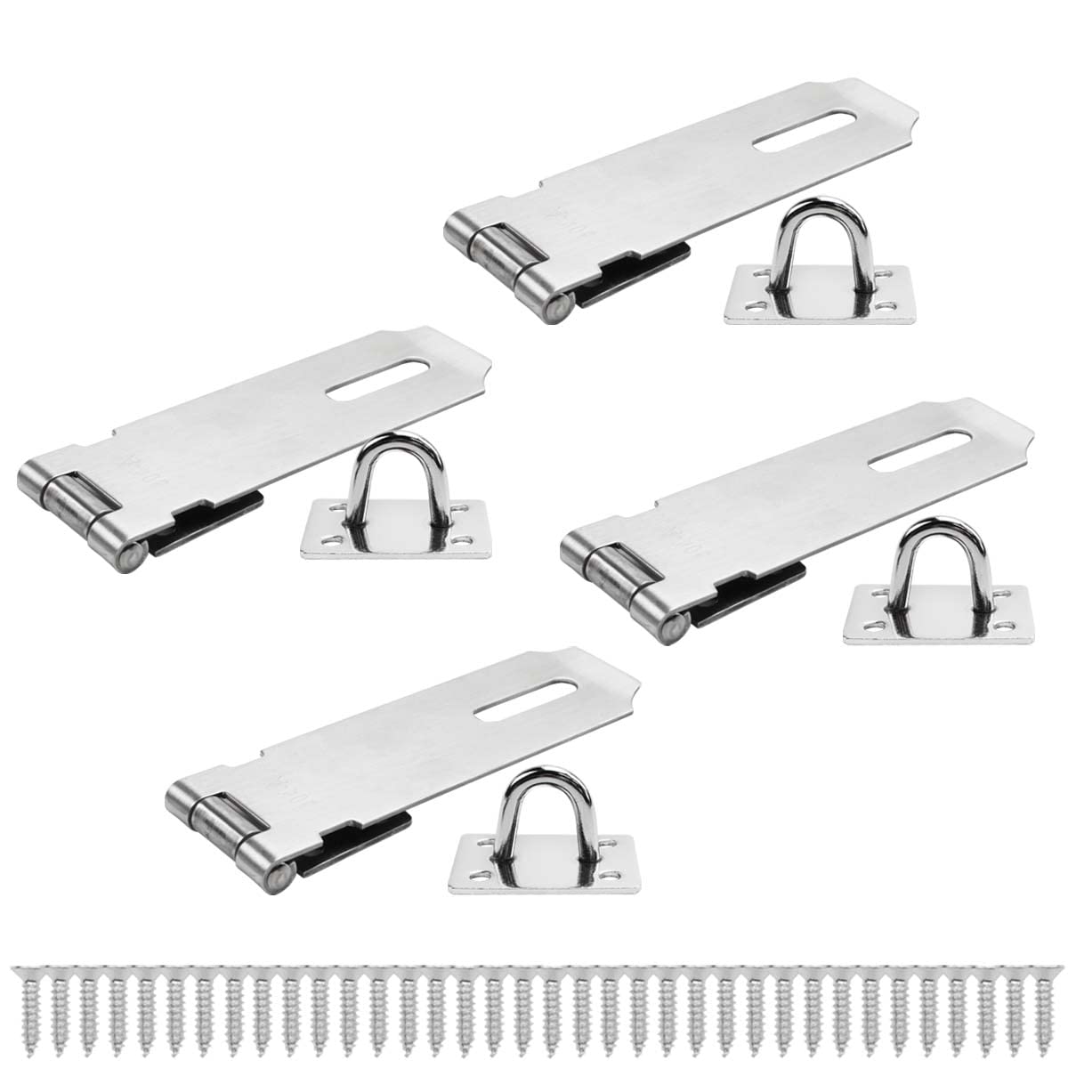 Bwintech 4 Pcs Brushed Nickel Padlock Hasp Latch Locks 4 Inch (100mm) 304 Stainless Steel Door Lock Hasp Latch Hasp for Door Shed Gate Cabinet, with Screw