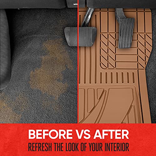 Motor Trend FlexTough Advanced Beige Rubber Car Floor Mats 3 Piece