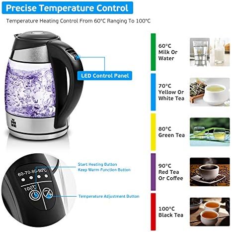 ForMe Bouilloire Électrique en Verre 1.8 I Température Réglable 60-100°C I LED I Contrôle de Température Variable I Fonction de Maintien au Chaud I 2200W I Sans BPA (pas de Filtre à Thé) - Cuisine A Vivre ForMe Bouilloire Électrique en Verre 1.8 I Température Réglable 60-100°C I LED I Contrôle de Température Variable I Fonction de Maintien au Chaud I 2200W I Sans BPA (pas de Filtre à Thé)