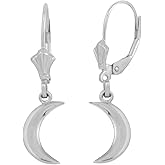 Fine 925 Sterling Silver Crescent Moon Dangle Earrings