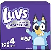 Luvs Size 4 Baby Diapers, Platinum Protection Bluey Diapers for Day & Night, Size 4, 198 Count (Packaging May Vary)