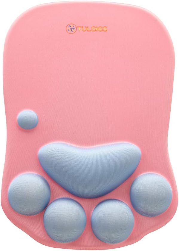 Computer Mousepad Wrist Support Rest – Unique Cute Cat Paw Ergonomic Mouse Pad Non Slip PU Base Soft Silicone Comfort Cushion Rubber Mat for Laptop Gaming Office Home Desk