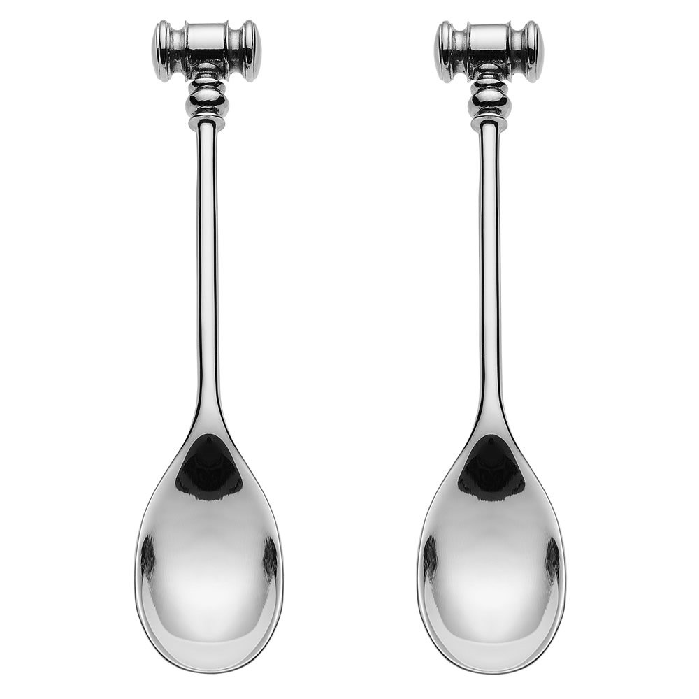 Alessi MW20S2, Dressed Set of 2 Egg spoons, 18-10 Steel, Silver, Hammers