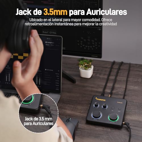 MAONO Interfaz de Audio USB para PC: Interfaz con Entrada XLR de 24 bits/192 kHz Software de Enrutamiento LOOPBACK ASIO Driver para Grabación de Música, Guitarra, Podcast, Streaming, DAW (PS22 Lite)