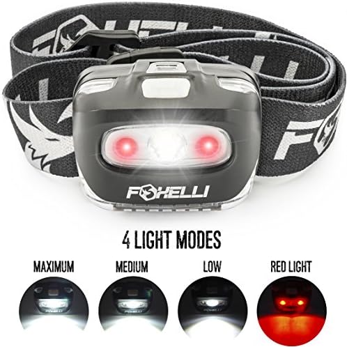 Foxelli Headlamp Flashlight - Bright 165 Lumen White Cree Led + Red Light, Perfect for Runners, Lightweight, Waterproof, Adjustable Headband, 3 AAA Batteries Incl.