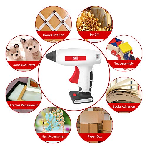 KeLDE Cordless Hot Glue Gun Kit, 30 Seconds Heating Time 3.7V Li-ion Battery Rechargeable Glue Gun, with USB Cable and Plug, Fine Tip Nozzle, Includes 20pcs 0.6x0.28" Hot Glue Sticks, UL Certified