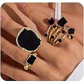 3Pcs Gold Statement Rings for Women Chunky Black Oil Drip Knuckle Rings Set Vintage Aesthetic Enamel Midi Ring Pack Trendy Everyday Jewelry Gifts
