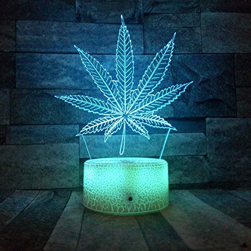 Marijuana Leaf 3D LED Table Lamp Cannabis Weed Night Light Optical