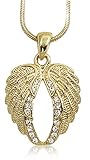 Crystal Guardian Angel Wings Gold Tone Necklace Gift for Women, Teens and Girls