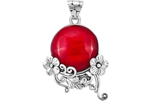 SHOP LC DELIVERING JOY Shop LC Red Coral Pendant in 925 Sterling Silver - Handmade Bali Coral Cabochon Pendant for Necklace - Natural Coral Gemstone Pendant Costume Jewelry for Women Birthday Gifts for Women