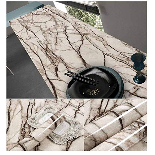 Brown Granite Contact Paper for Countertops Cream Brown Marble Texture, 23.62"X196.85" Inch Roll