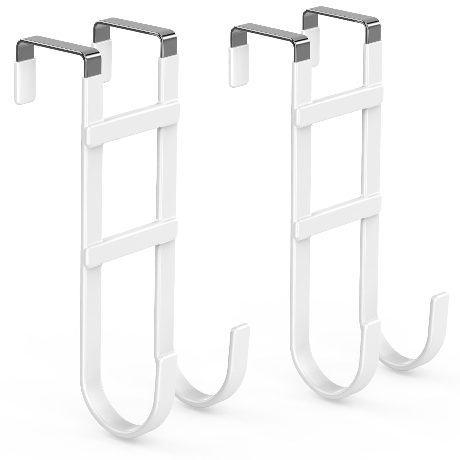 Photo 1 of FYY Over The Door Hooks - 2 Pack Heavy Duty Dual-Hook Organizer Hanger with Non-Slip Rubber for Towels, Clothes, Hats & Bags Use in Bathroom, Bedroom, Kitchen - Fits Interior Doors Up to 1.6" White